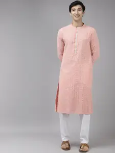 See Designs Men Peach-Coloured Geometric Printed Kurta