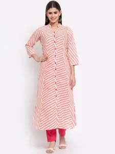 IRIDAA JAIPUR Women Pink & White Striped Cotton Kurta