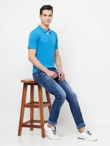 Crimsoune Club Men Blue Solid Polo Collar Slim Fit Outdoor T-shirt