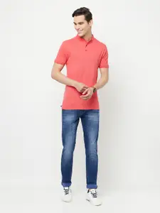 Crimsoune Club Men Pink Mandarin Collar Slim Fit Outdoor T-shirt
