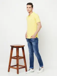 Crimsoune Club Men Yellow Polo Collar Slim Fit T-shirt