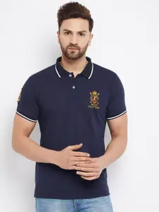 THE MILLION CLUB Men Navy Blue Polo Collar T-shirt