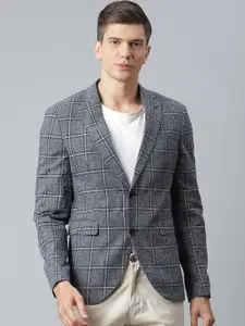 Matinique Men Grey & White Checked Single-Breasted Slim-Fit Blazer