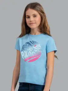 Beverly Hills Polo Club Girls Blue Varsity Printed Cotton Applique T-shirt
