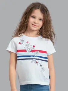Beverly Hills Polo Club Girls White & Red Floral Printed T-shirt