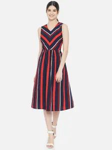 Yaadleen Black & Red Striped Midi Dress