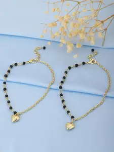 Carlton London Women Pair of Black & Gold Plated Anklet