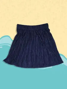 United Colors of Benetton Girls Navy-Blue Solid Flared Knee-Length Skirt