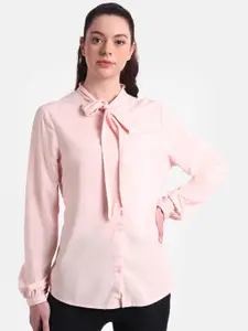 United Colors of Benetton Pink Tie-Up Neck Shirt Style Top