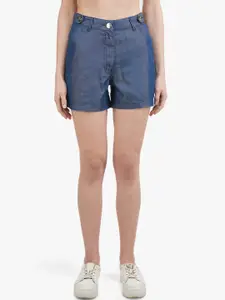 United Colors of Benetton Women Navy Blue Low-Rise Denim Shorts