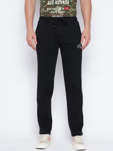 Duke Men Black Solid Cotton Track Pants With Panel Detail