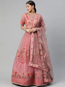 Readiprint Fashions Pink Embroidered Unstitched Lehenga & Blouse With Dupatta