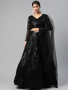 Readiprint Fashions Black Embroidered Sequinned Unstitched Lehenga & Blouse With Dupatta