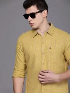 WROGN Men Yellow & Grey Slim Fit Micro Checks Casual Shirt