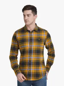 United Colors of Benetton Men Yellow Slim Fit Tartan Checked Cotton Casual Shirt