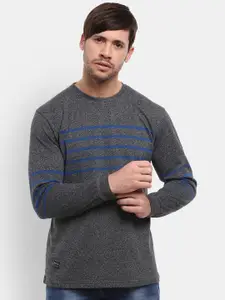 V-Mart Men Grey Striped T-shirt