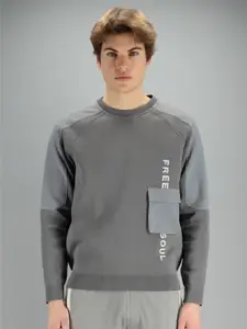 FREESOUL Men Grey Sweatshirt