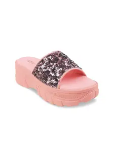 Metro Metro Peach-Coloured Embellished Flatform Sandals