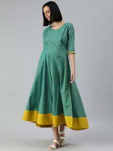 Swishchick Green & Navy Blue Ethnic Motifs Maternity Maxi Dress