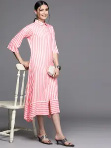 Libas Pink & White Striped Midi Shirt Dress