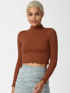 FOREVER 21 Women Maroon Knitted Crop Top