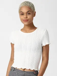 FOREVER 21 White Fitted Crop Top