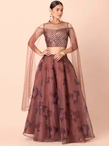Rang by Indya Women Brown Sequined Embellished Crop Top