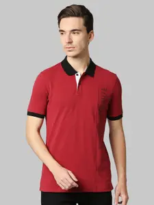 Park Avenue Men Red & Black Brand Logo Printed Polo Collar Slim Fit T-shirt