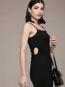 bebe Women Jet Black Essential Self Design Bodycon Dress