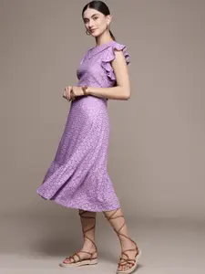 bebe Lavender Brighter Basics Schiffli Embroidered A-Line Midi Dress