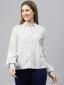 FLAMBOYANT Women White Printed Shirt Style Top