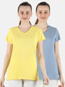 Monte Carlo Women Pack of 2 Yellow & Grey Solid V-Neck Regular Top