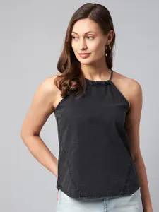 Orchid Hues Black Denim Washed Spaghetti Top