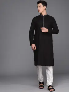 Manyavar Men Black Self Design Kurta with Churidar