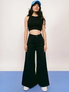 FREAKINS Women Stylish Black High-Rise Flared Fit Jeans