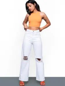 FREAKINS Women Classic White High-Rise Wide Leg Fit Jeans