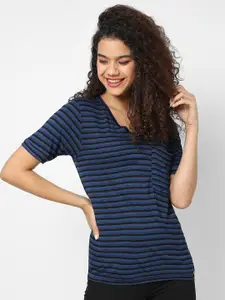 Campus Sutra Navy Blue Striped Top
