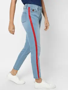 Campus Sutra Women Blue Super Slim Fit Side Striped Stretchable Jeans