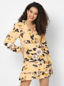 Campus Sutra Yellow Floral Mini Dress