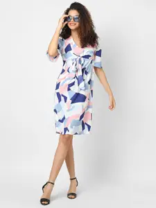 Campus Sutra Women Multicoloured Printed Crepe A-line Dress