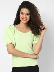Campus Sutra Women Green Crepe Top