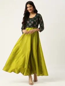 Deewa Green Sequinned & Embroidered Maxi Dress