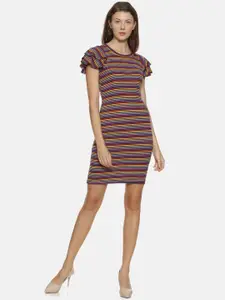 Campus Sutra Multicoloured Striped T-shirt Mini Dress