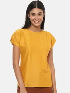 Campus Sutra Yellow Extended Sleeves Pure Cotton Top