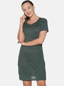 Campus Sutra Green Striped T-shirt Dress