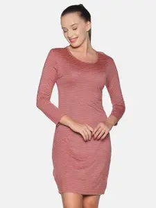 Campus Sutra Pink Striped Bodycon T-shirt Dress