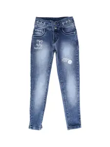 V-Mart Girls Blue Slim Fit High-Rise Mildly Distressed Heavy Fade Jeans