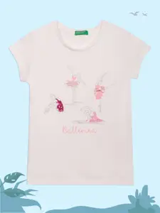 United Colors of Benetton Girls Off White Printed T-shirt
