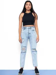 FREAKINS Women Blue Slim Fit High-Rise Heavy Fade Jeans