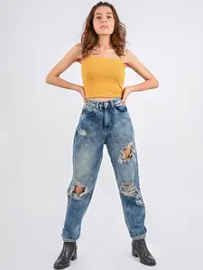 FREAKINS Women Stunning Blue High-Rise Mom Fit Jeans